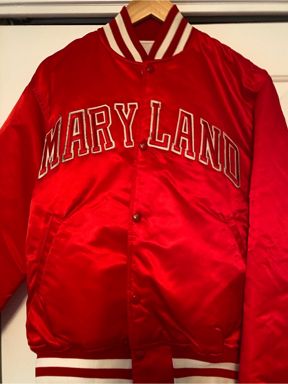 STARTER Red Satin Puffer Jacket with White Quilted Lining